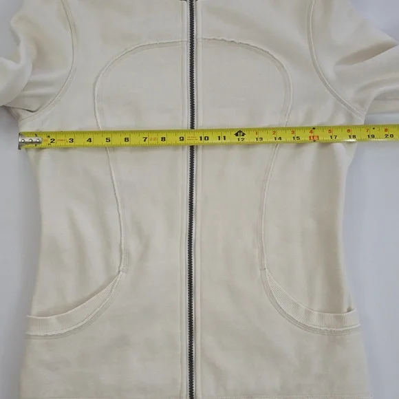 Lululemon Women's Cream Teal Retro Zip-Up Fleece Lined Scuba Jacket Pockets 8 - Picture 13 of 16